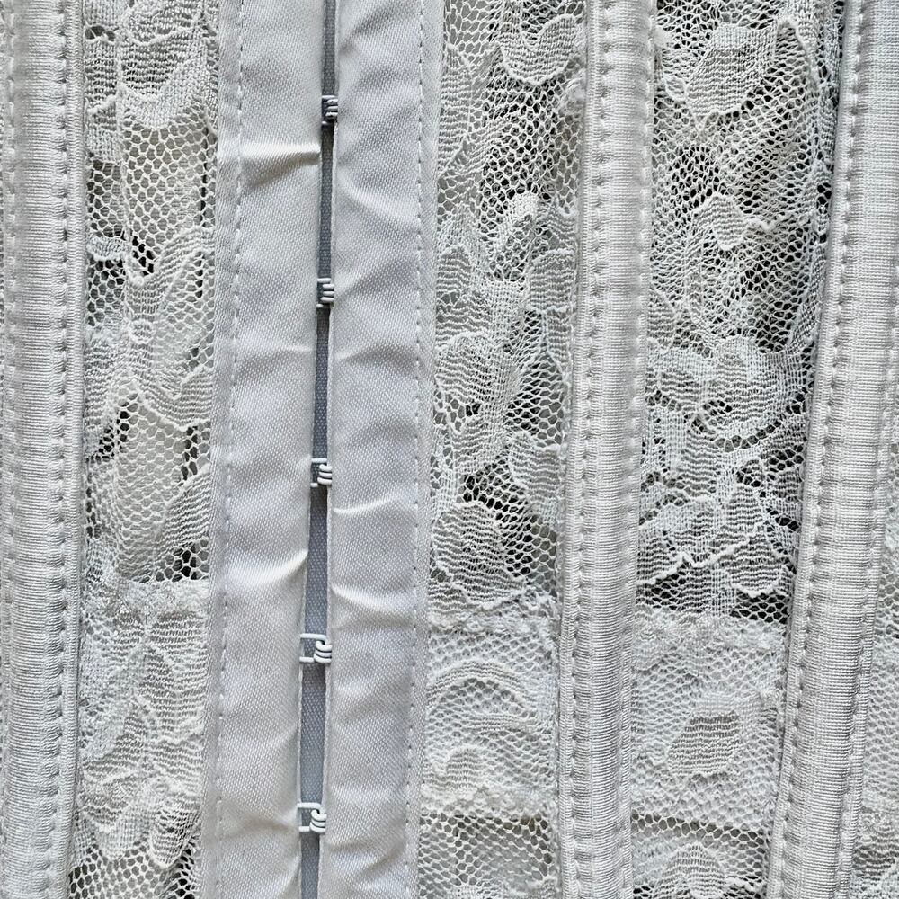 Coquette White Lace Boned Waist Cincher w/ Garters Shaper Shepherdess Steampunk - Picture 10 of 11